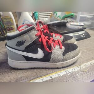 Jordan Kids Sneakers Black and Gray with Red Laces